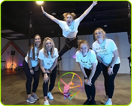 Guests flying at a private Boujee Bungee™ party at Bungee Up