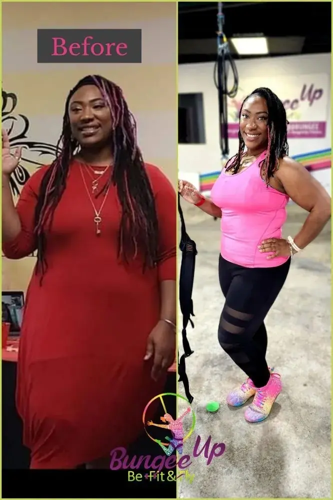 Founder Kaela Jacobs’ own before-and-after bungee fitness transformation